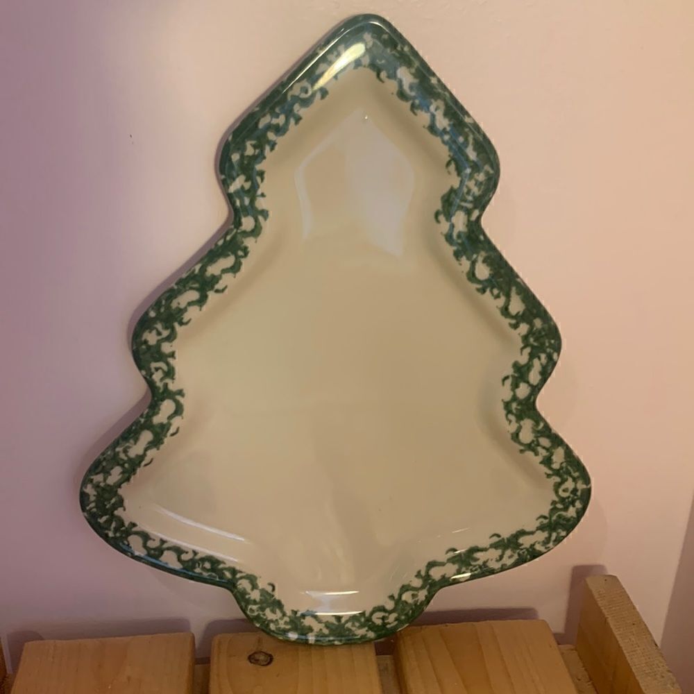 Henn Pottery Spongeware Tree Platter Plate Green